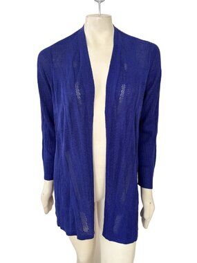 EILEEN FISHER Silk Organic Linen Lightweight Open Front Cardigan in Indigo  SZ M